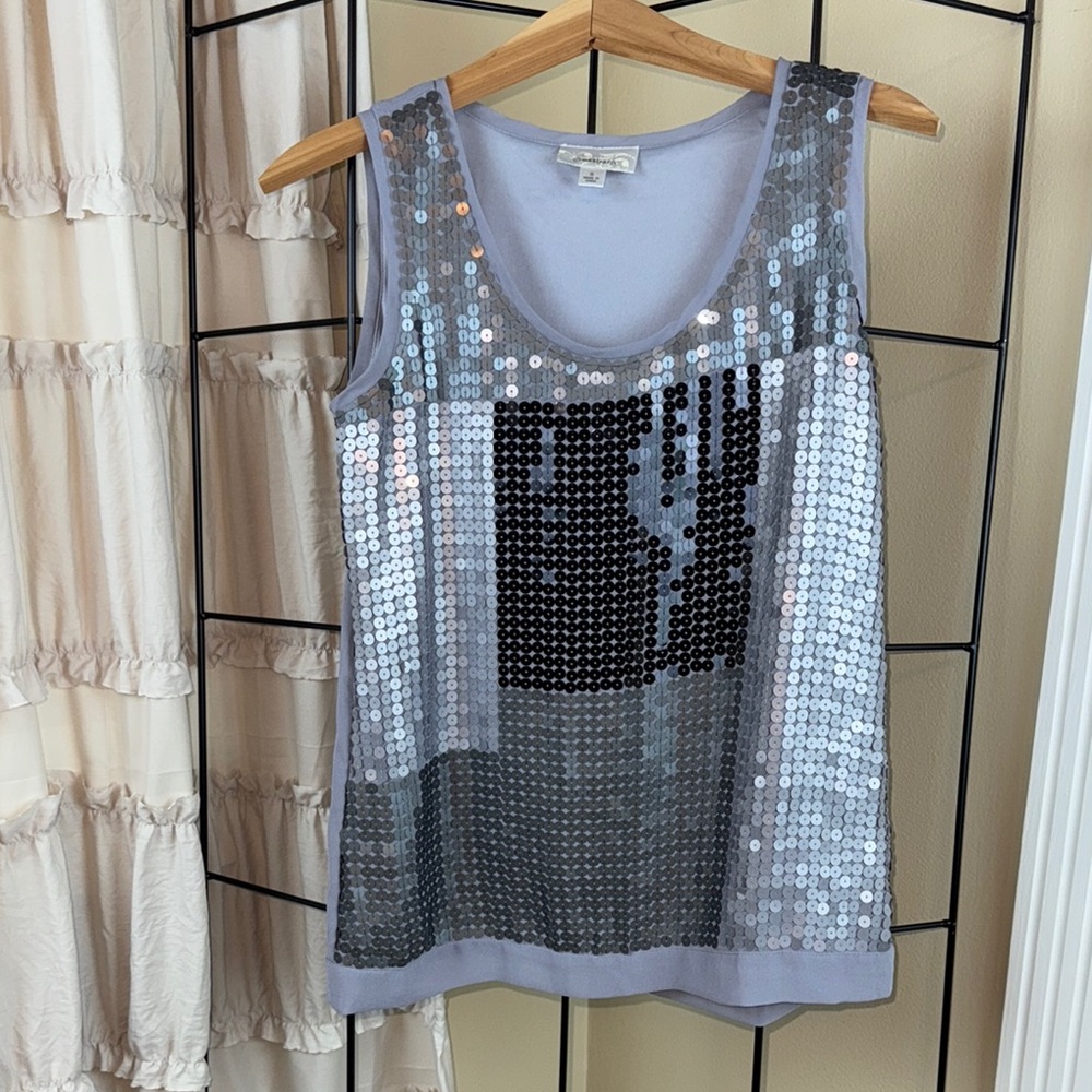 Dressbarn Metallic and Gray Sequin Tank Top EUC Size S